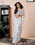 Vasthrlay Chanderi Printed White Saree With Unstitched Blouse Piece