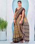 Vasthrlay Georgette Bandhani Grey Saree With Brown Unstitched Blouse Piece