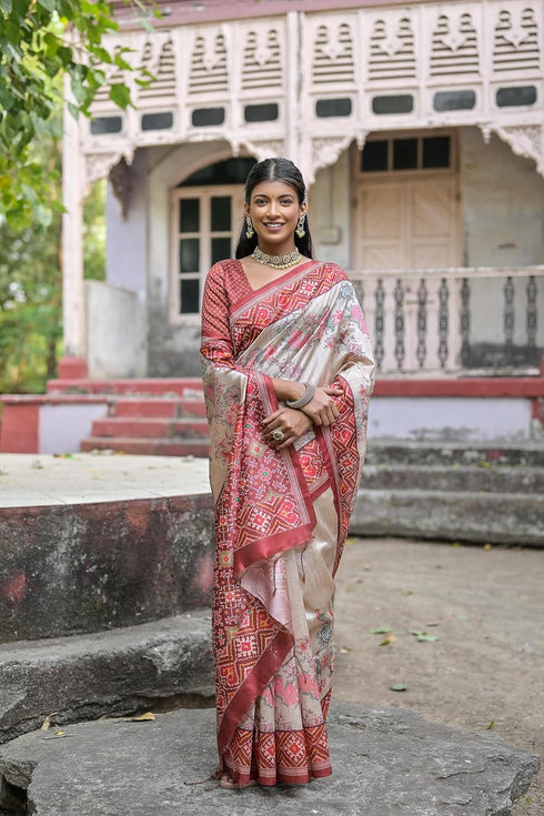 Vasthrlay Tussar Silk Saree Patola Ikkat