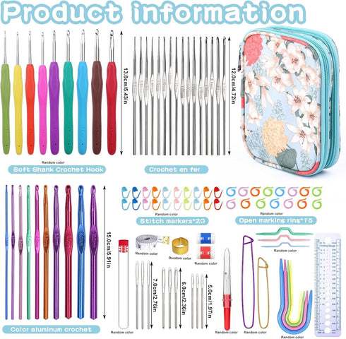 96 Pack Crochet Hook Set, Ergonomic Knitting Needle Yarn Weaving Kit with Storage Case