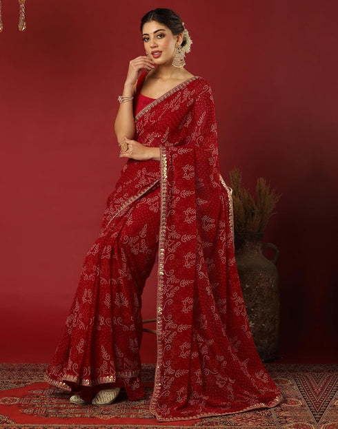 Vasthrlay Georgette Bandhani Unstitched Rani Pink Saree