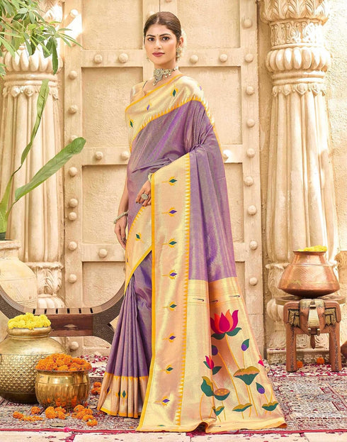 Vasthrlay Paithani Kanjivaram Unstitched Pink Saree
