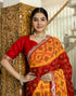 Vasthrlay Georgette Embroidery Red And Yellow Saree With Red Unstitched Blouse Piece