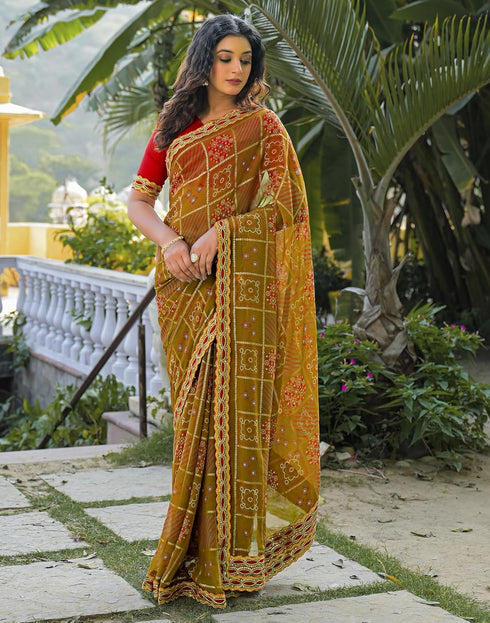 Vasthrlay Bandhani Embroidery Unstitched Dusty Pink Saree
