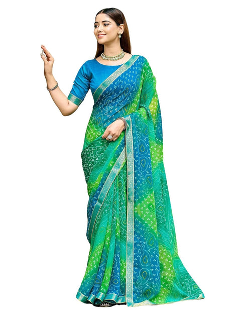 Vasthrlay Chiffon Bandhani Unstitched Green Saree