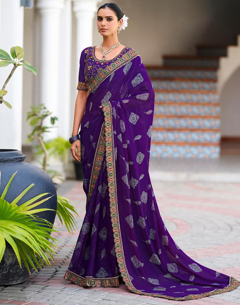 Vasthrlay Georgette Scalloped Unstitched Yellow Saree