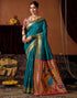 Vasthrlay Womens Paithani Teal Green Saree With Red Unstitched Blouse Piece