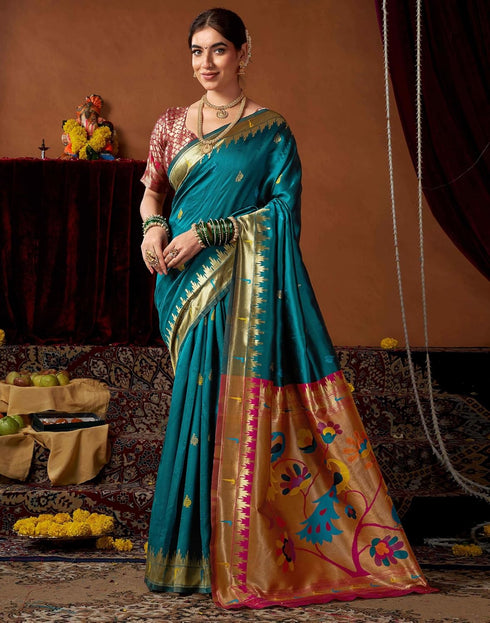 Vasthrlay Womens Paithani Unstitched Pink Saree