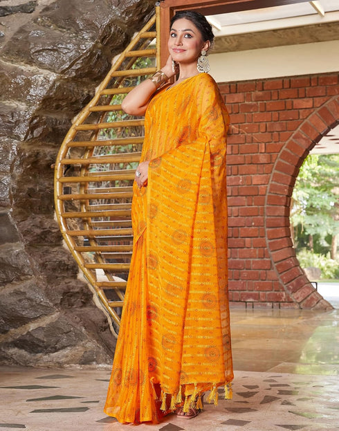 Vasthrlay Bandhani Printed Unstitched Yellow Saree