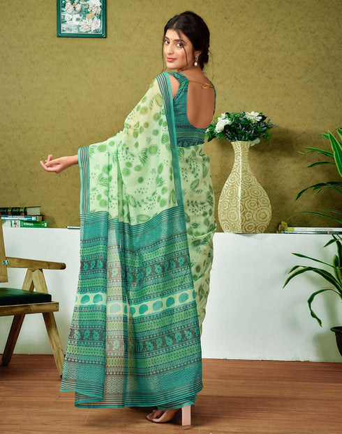 Vasthrlay Chanderi Printed Unstitched Blue Saree