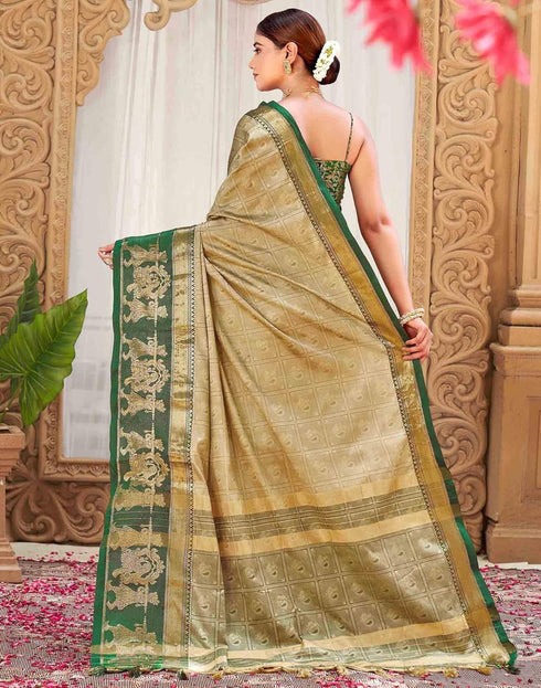 Vasthrlay Banarasi Jacquard Unstitched Mustard Saree