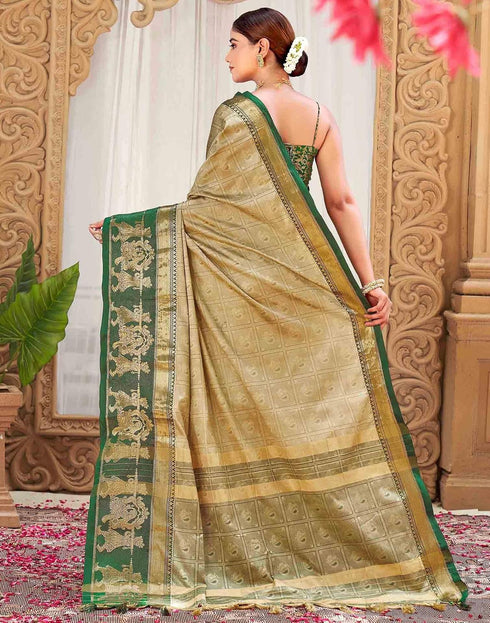 Vasthrlay Banarasi Jacquard Mustard Yellow Saree With Unstitched Blouse Piece