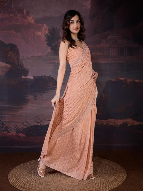 Vasthrlay Embroidery Unstitch Orange Ethnic Wear