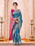 Vasthrlay Womens Banarasi Teal Blue Saree With Rani Pink Unstitched Blouse Piece