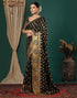 Vasthrlay Georgette Printed Black And Gold Saree With Unstitched Blouse Piece