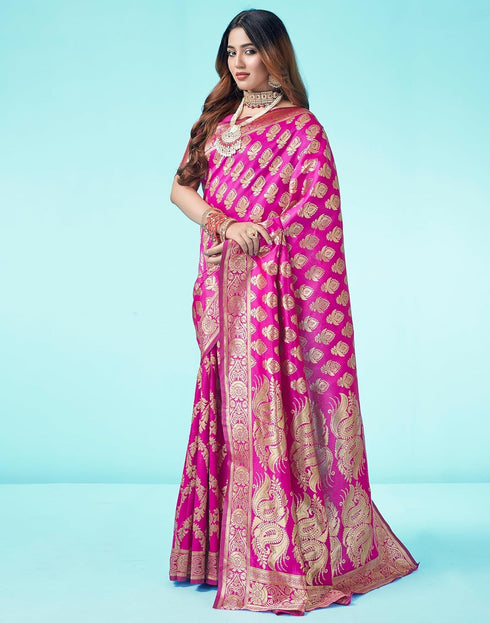 Vasthrlay Banarasi Jacquard Unstitched Yellow Saree