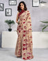 Vasthrlay Womens Printed Dark Beige Saree With Maroon Unstitched Blouse Piece