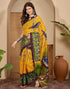 Vasthrlay Womens Printed Yellow | Multicolour Saree With Unstitched Blouse Piece
