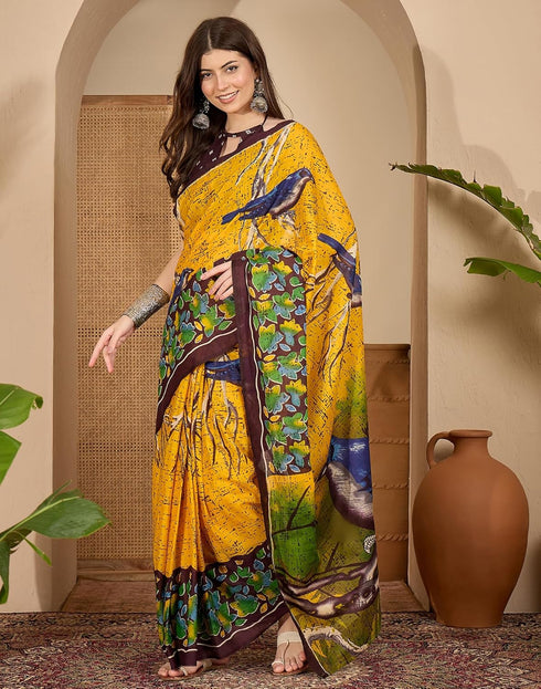 Vasthrlay Womens Printed Unstitched White Saree