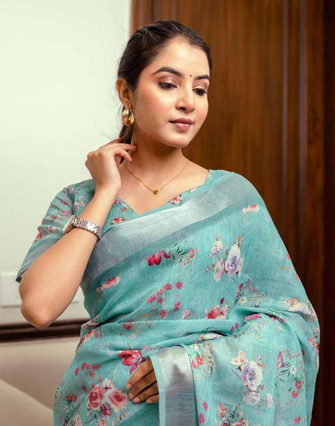 Vasthrlay Womens Printed Unstitched Cream Saree