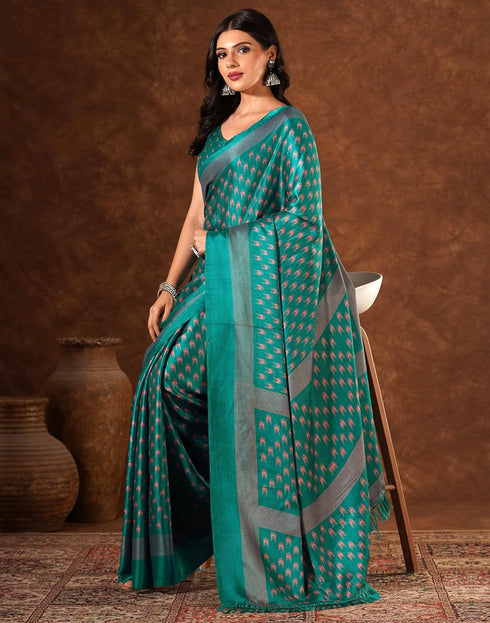 Vasthrlay Womens Printed Unstitched Brown Saree