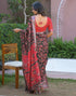 Vasthrlay Womens Printed Black | Red Saree With Unstitched Blouse Piece