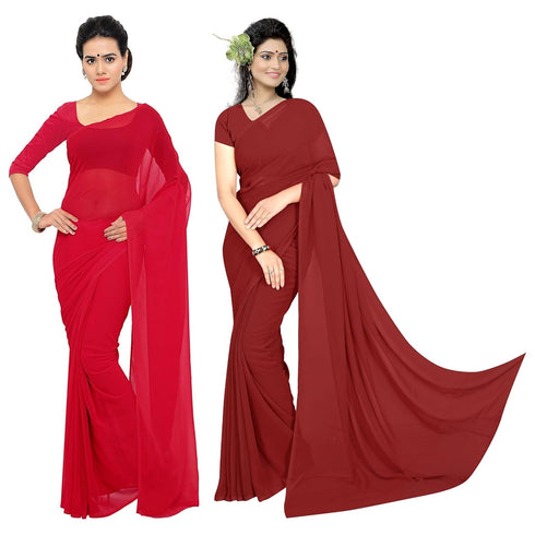 Vasthrlay Georgette Unstitched Red Maroon Free Ethnic Wear
