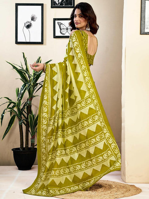 Vasthrlay Womens Printed Unstitched White Saree