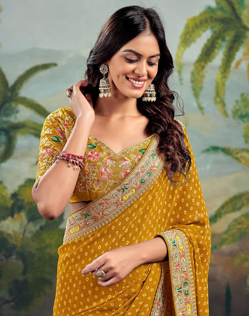 Vasthrlay Georgette Embroidery Unstitched Green Saree