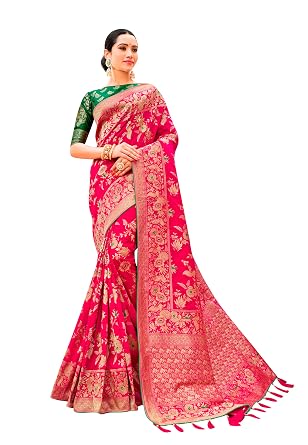 Vasthrlay Banarasi Pure Kanjivaram Style Silk Pink Saree With Blouse Piece For Wedding