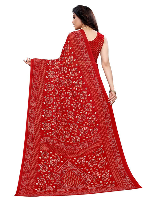 Vasthrlay Georgette Bandhani Printed Red Saree With Unstitched Blouse Piece