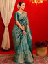 Vasthrlay Womens Kanjivaram Teal Green Saree With Unstitched Blouse Piece