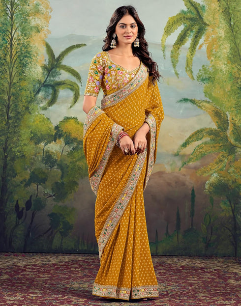 Vasthrlay Georgette Embroidery Unstitched Green Saree
