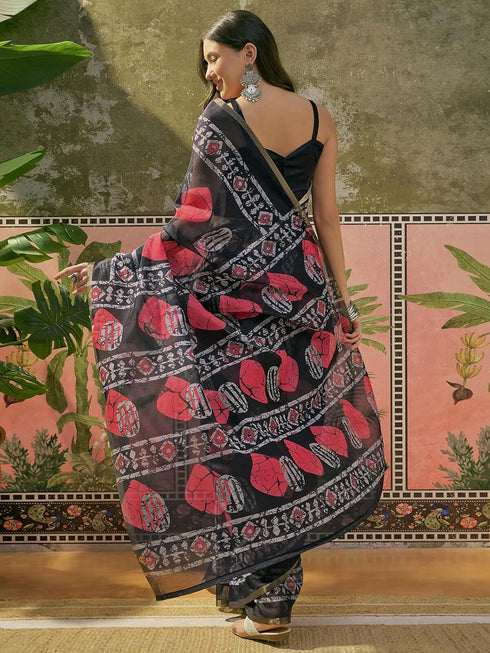 Vasthrlay Womens Printed Unstitched Beige Saree