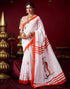 Vasthrlay Womens Printed White Saree With Multicolour Unstitched Blouse Piece