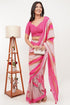 Vasthrlay Womens Pink Paisley Printed Linen Saree With Unstitched Blouse Piece