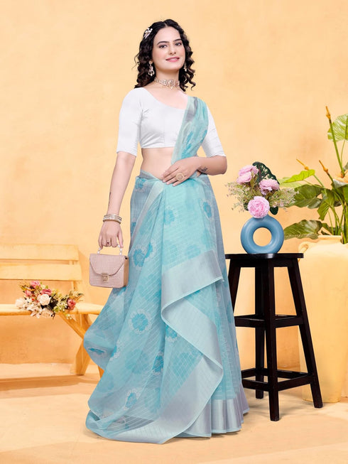 VasthrlayOrganza Printed Unstitched Rani Free Ethnic Wear