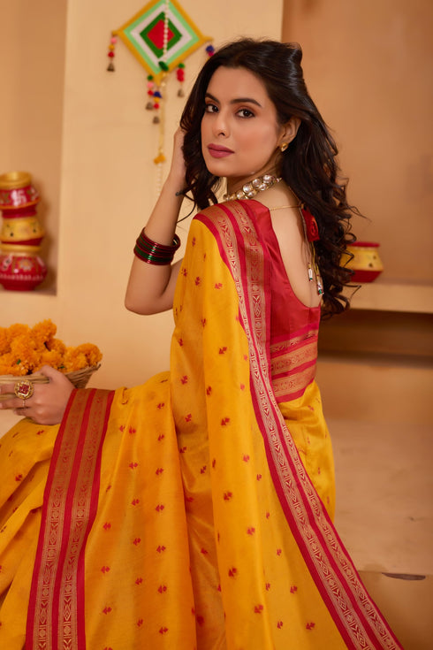 Vasthrlay Orange Jacquard Unstitched Saree
