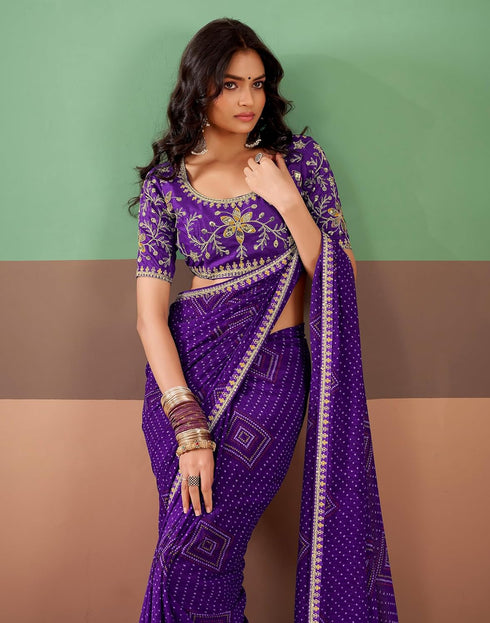 Vasthrlay Georgette Embroidery Unstitched Dark Green Saree