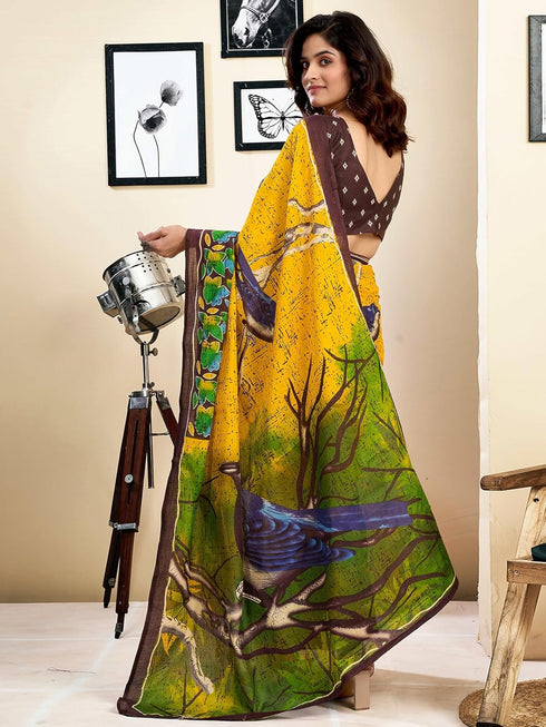 Vasthrlay Womens Printed Unstitched White Saree