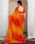 Vasthrlay Chiffon Bandhani Yellow & Dark Orange Saree With Unstitched Blouse Piece