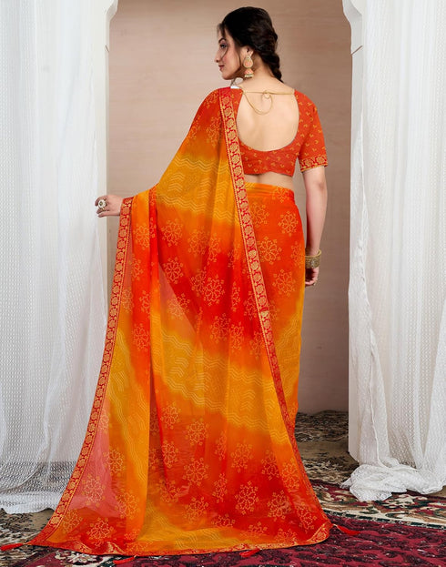 Vasthrlay Chiffon Bandhani Unstitched Yellow Saree