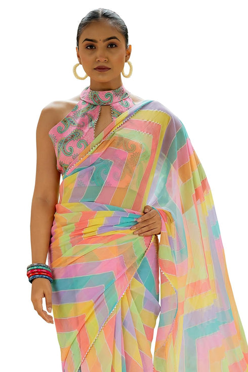Vasthrlay Fashion Georgette Geometric Green Ethnic Wear