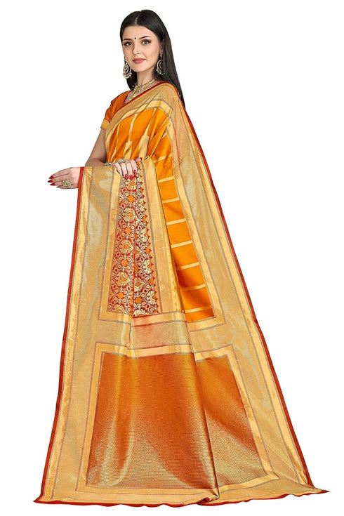 Vasthrlay Banarasi Bridal Orange Ethnic Wear