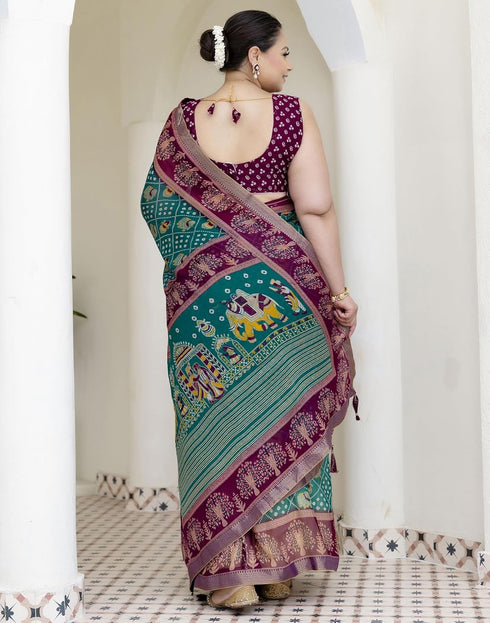 Vasthrlay Georgette Bandhani Unstitched Purple Saree