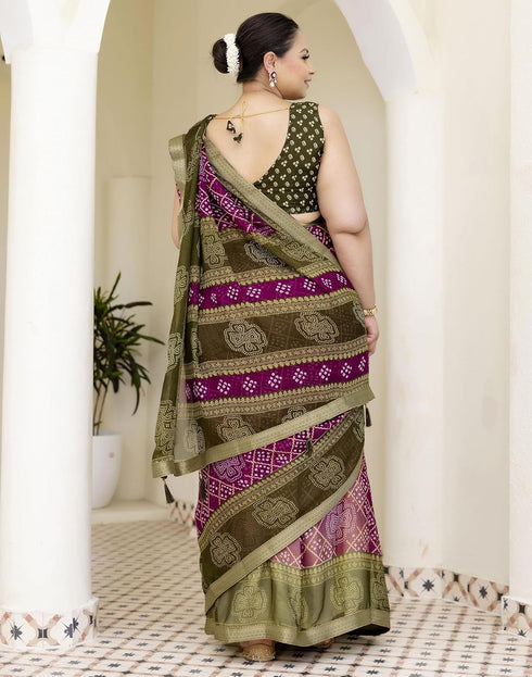 Vasthrlay Chiffon Bandhani Unstitched Pink Saree