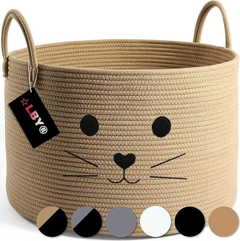 RUGSZONE Handwoven Jute & Cotton Storage Basket