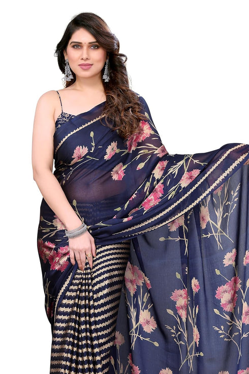 Vasthrlay Fashion Chiffon Printed Grey Ethnic Wear