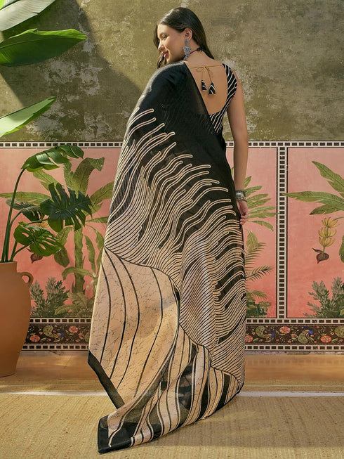 Vasthrlay Womens Printed Unstitched Beige Saree