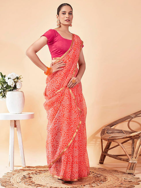 Vasthrlay Chiffon Bandhani Unstitched Peach Saree